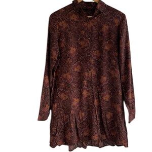 Knot Sisters Shift Tunic Shirt Dress Long Sleeve Buttons Ruffled Hem SMALL